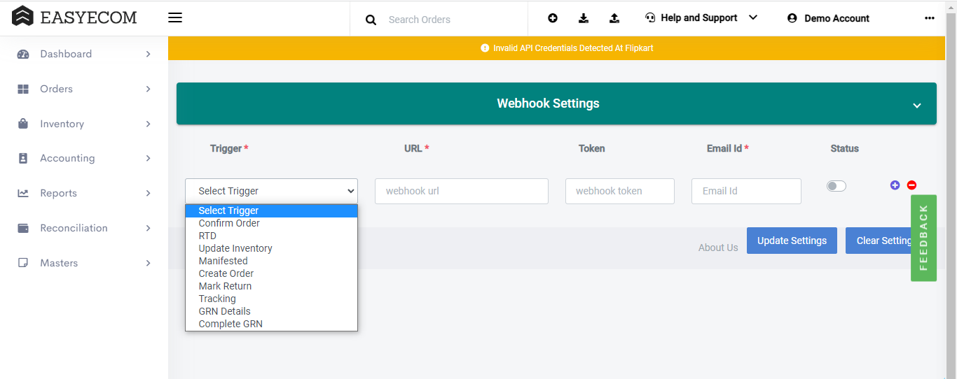 Webhook configuration